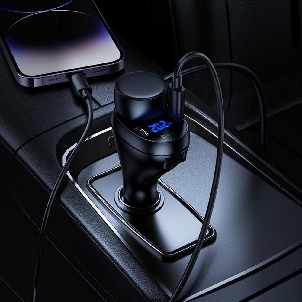 Автомобильное зарядное устройство Hoco Z61 USB/ 2 Type-C с разъем прикуривателя и дисплеем black