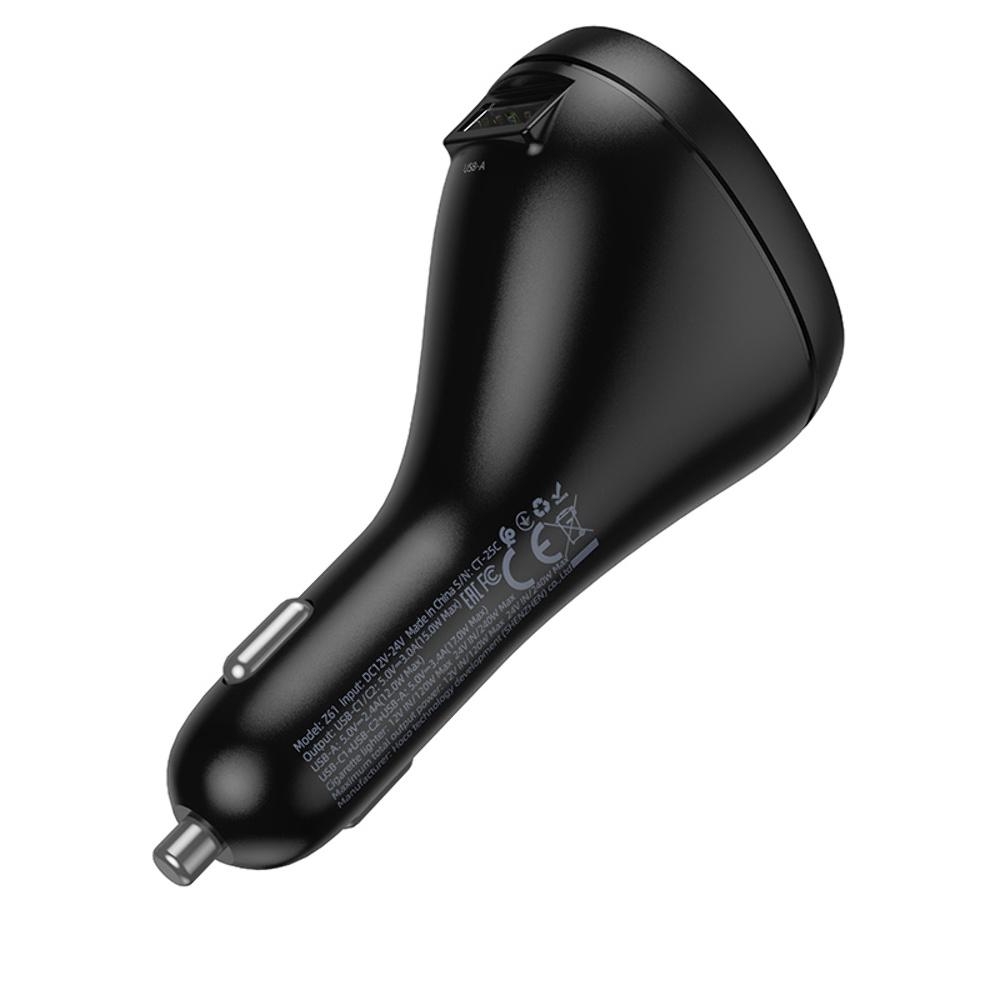 Автомобильное зарядное устройство Hoco Z61 USB/ 2 Type-C с разъем прикуривателя и дисплеем black