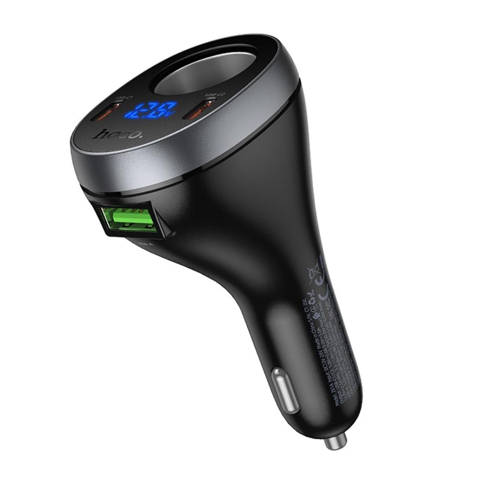 Автомобильное зарядное устройство Hoco Z61А USB/ 2 Type-C PD 60W с разъем прикуривателя и дисплеем black