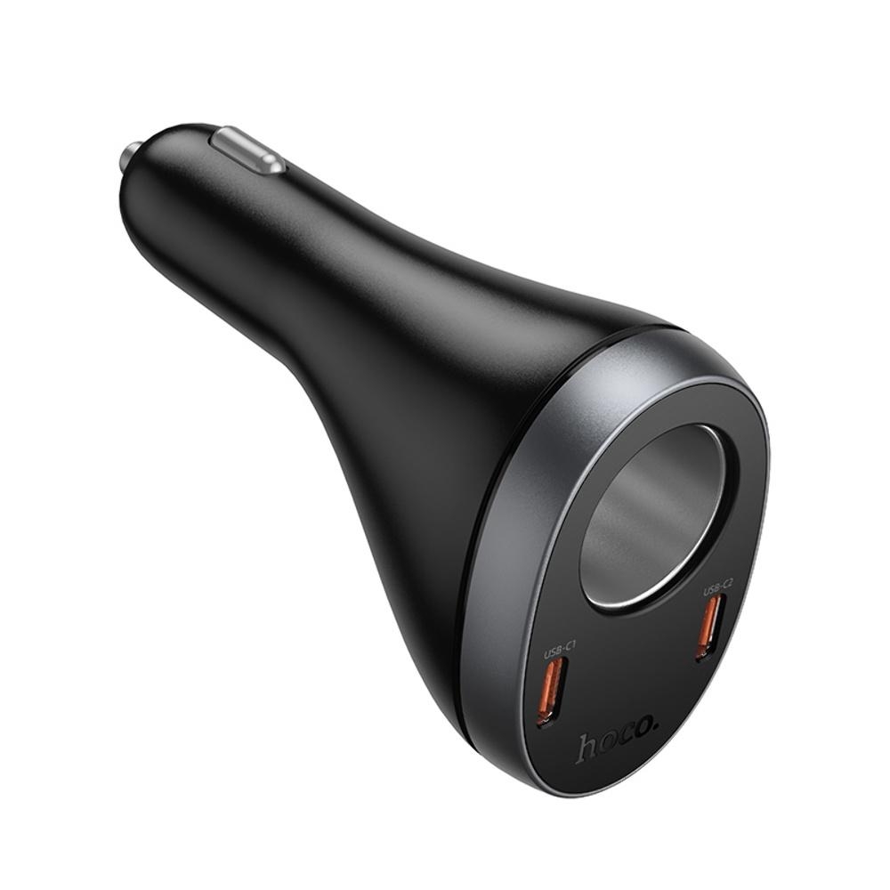 Автомобильное зарядное устройство Hoco Z61А USB/ 2 Type-C PD 60W с разъем прикуривателя и дисплеем black