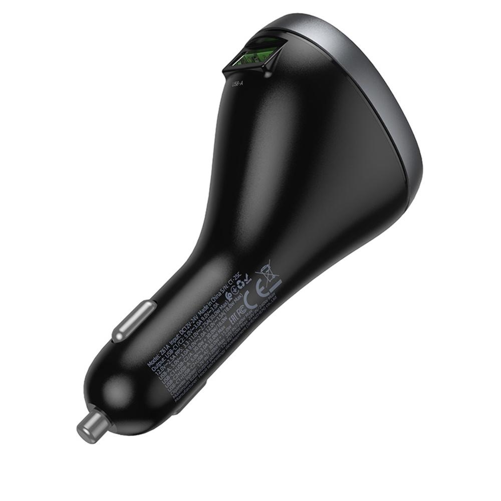 Автомобильное зарядное устройство Hoco Z61А USB/ 2 Type-C PD 60W с разъем прикуривателя и дисплеем black