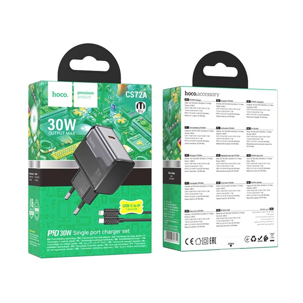 Сетевое зарядное устройство Hoco CS72A Type-C PD 30W midnight black + кабель Type-C to Lightning