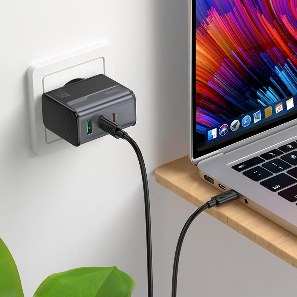 Сетевое зарядное устройство Hoco CS75A USB/ 2 Type-C PD 70W midnight black