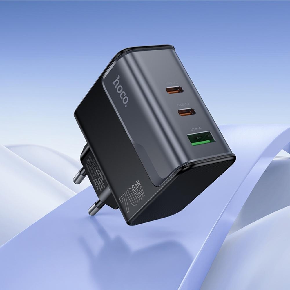 Сетевое зарядное устройство Hoco CS75A USB/ 2 Type-C PD 70W midnight black