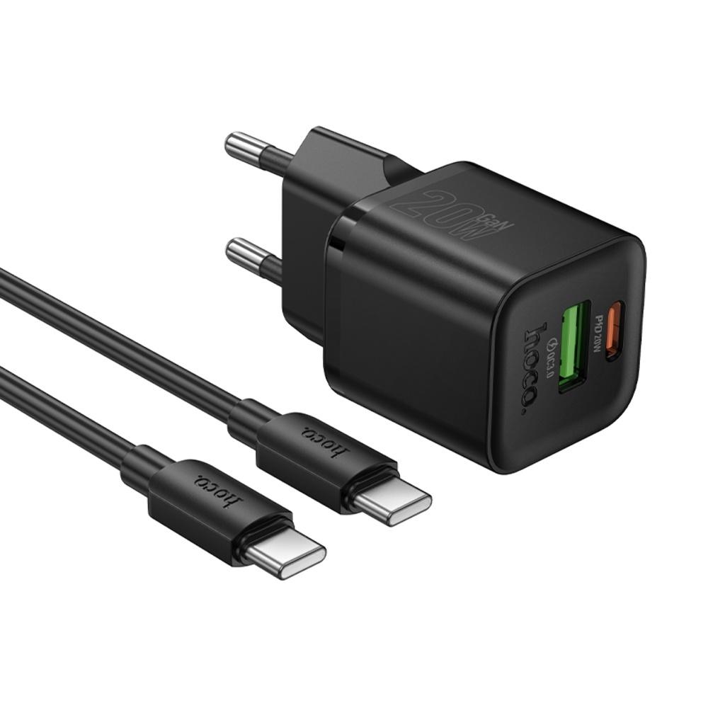 Сетевое зарядное устройство Hoco N65 USB/ Type-C PD QC black + кабель Type-C to Type-C