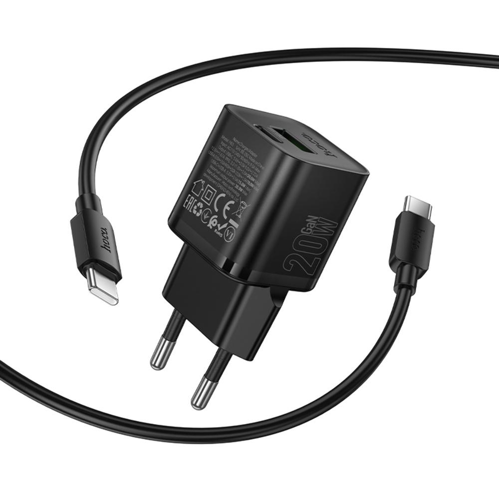 Сетевое зарядное устройство Hoco N65 USB/ Type-C PD QC black + кабель Type-C to Type-C