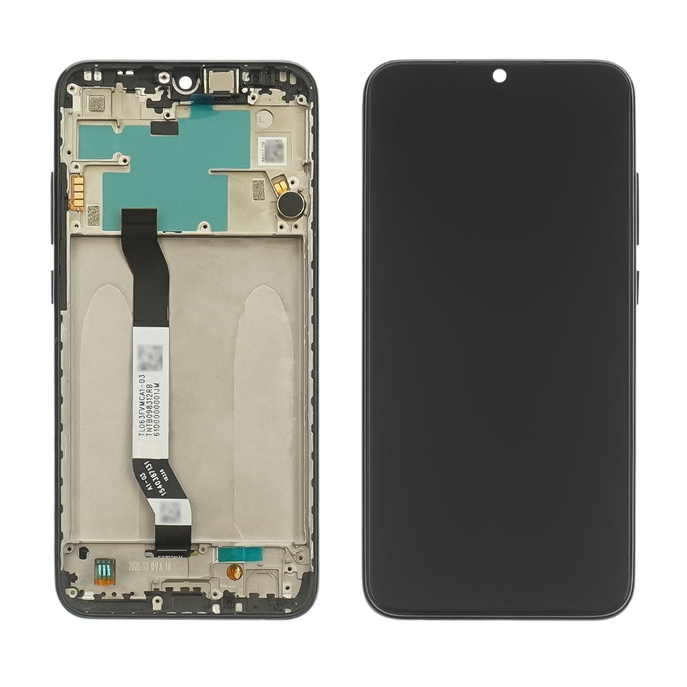 Дисплей для Xiaomi Redmi Note 8 с чёрным тачскрином и серебристой корпусной рамкой Service Pack