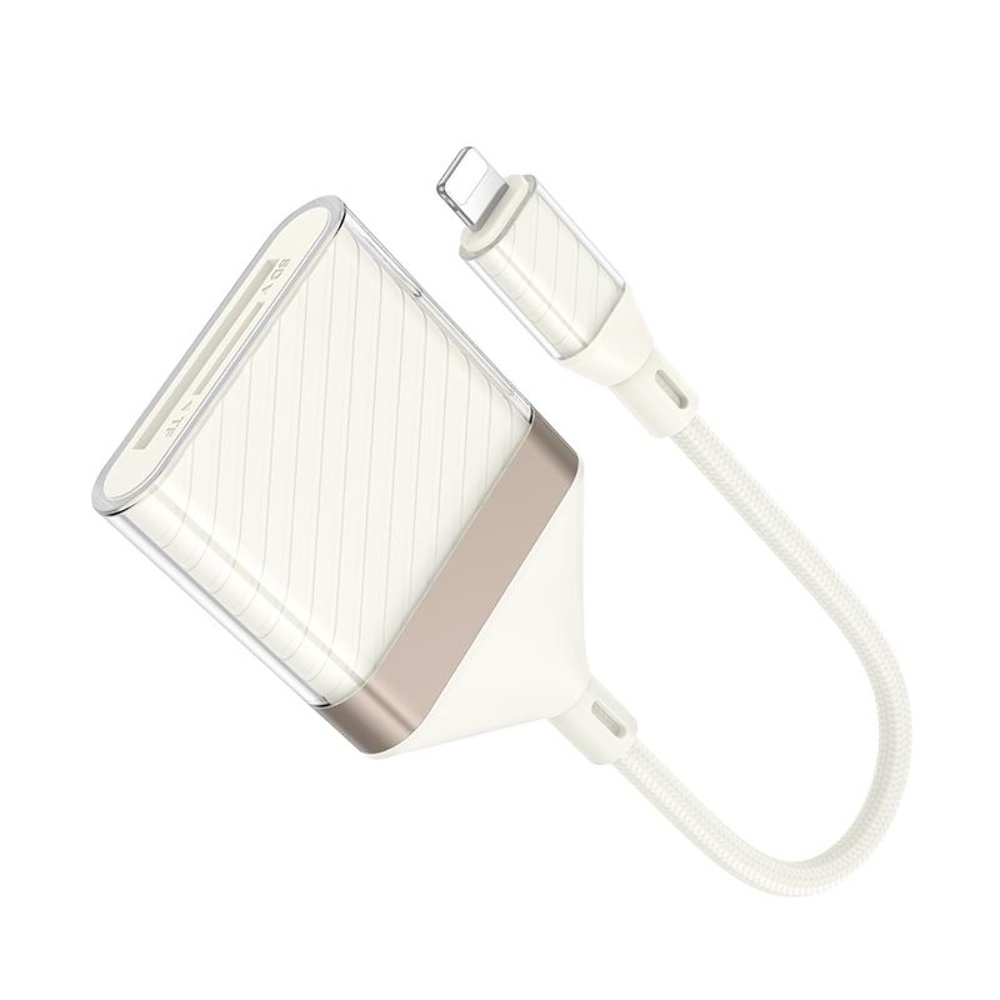 Адаптер переходник Hoco UA40 2-in-1 Lightning to TF/SD apricot
