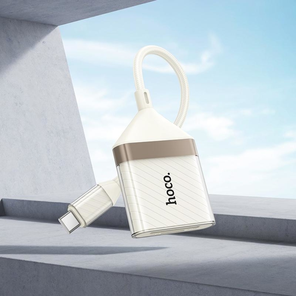 Адаптер переходник Hoco UA40A 2-in-1 Type-C to TF/SD apricot