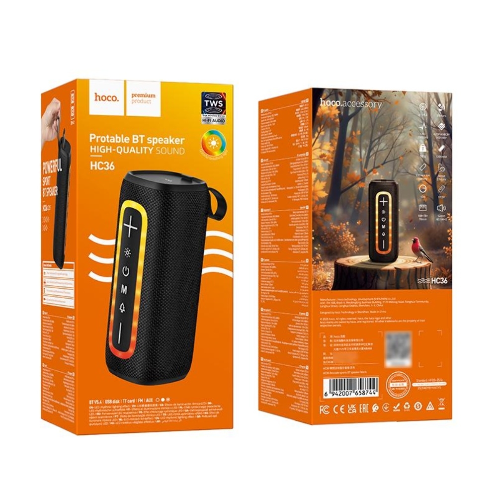 Портативная Bluetooth колонка Hoco HC36 с LED подсветкой black