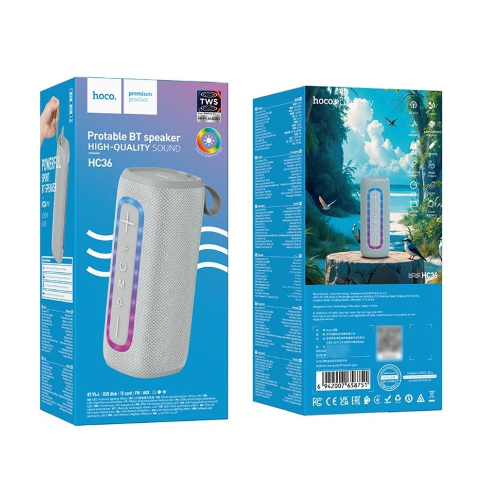 Портативная Bluetooth колонка Hoco HC36 с LED подсветкой gray