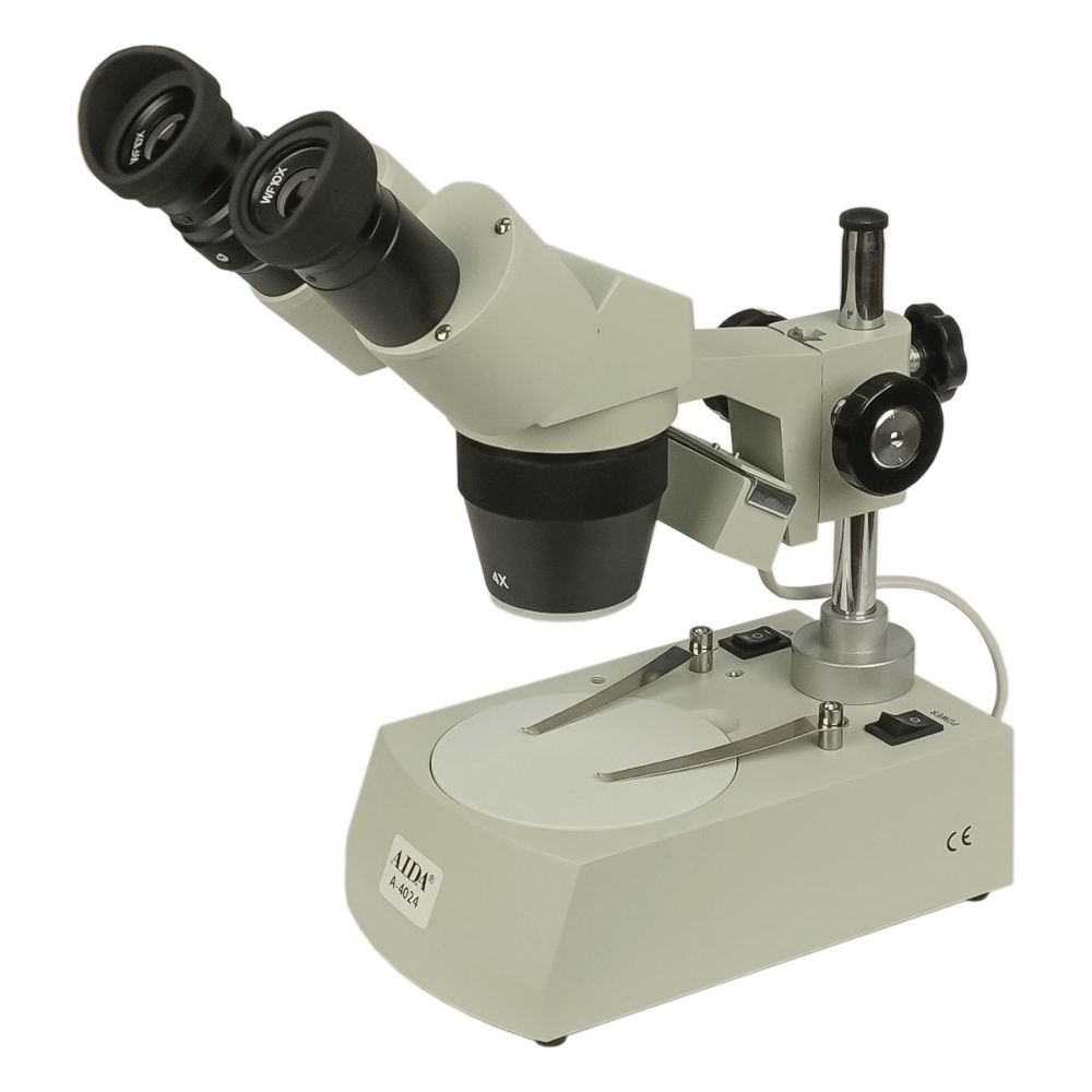 Микроскоп бинокулярный Aida A-4024/ XTX-3C-R (вращаемые окуляры, LED подсветка верх/низ, фокус 60-80 мм, кратность 20X/40X)
