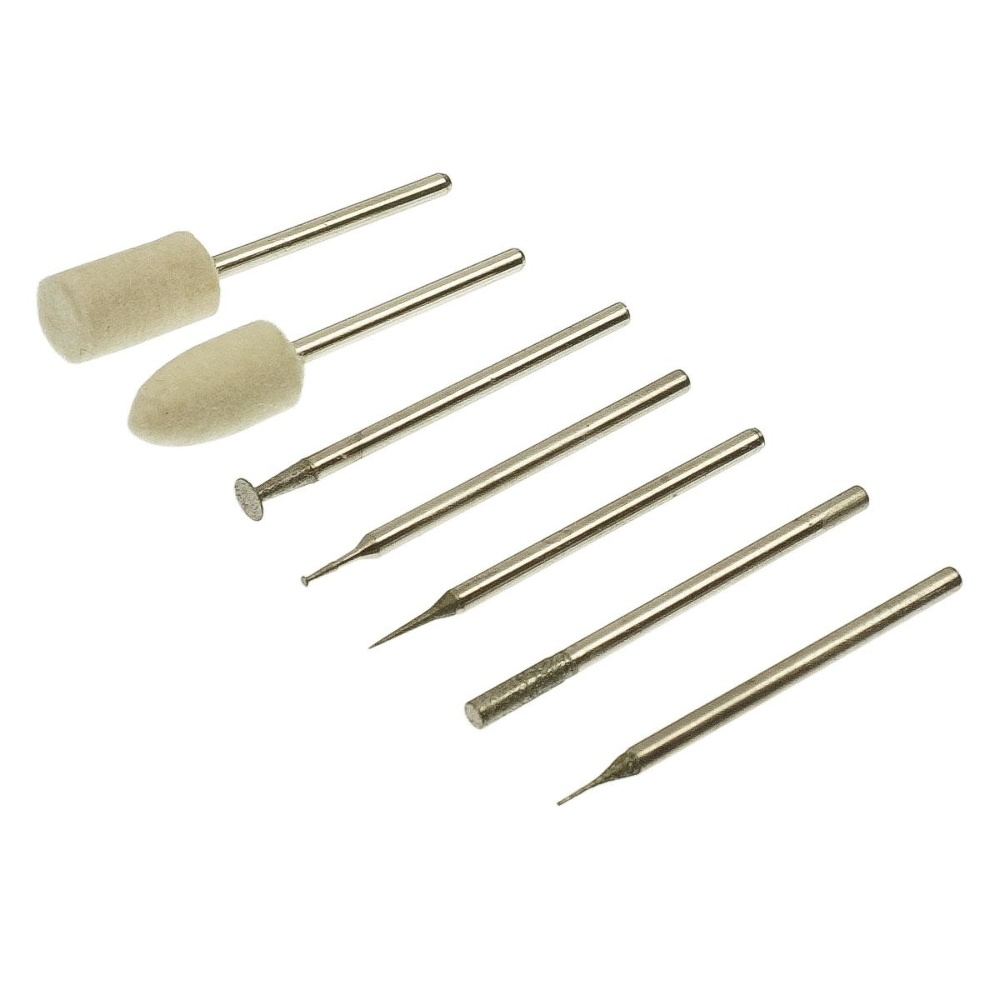 Набор насадок для бормашины QianLi 7 pcs Kit (войлочные шарошки цилиндр/ конус, алмазные фрезы A2.5mm/ A0.6mm/ K1.0mm/ K4.0mm/ D0.1mm)