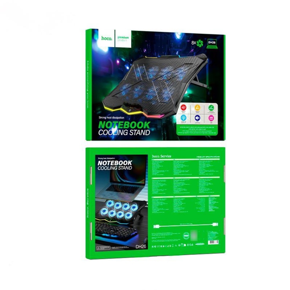 Подставка для ноутбука Hoco DH26 с вентиляторами и LED подсветкой black