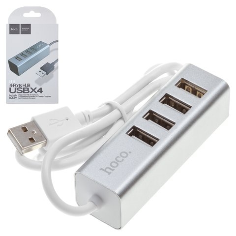 Мультиадаптер хаб Hoco HB1, 4 в 1, USB на 4 USB 2.0 (F), 80 см