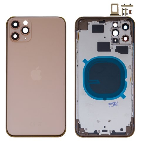 Корпус Apple iPhone 11 Pro Max, золотистый, с держателем SIM-карты, с боковыми кнопками, matte gold