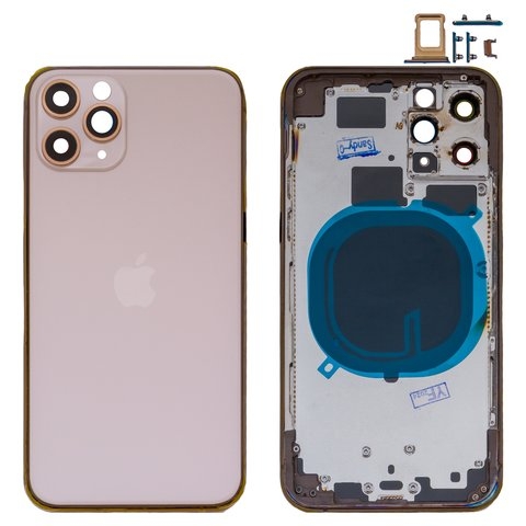 Корпус Apple  iPhone 11 Pro, золотистый, с держателем SIM-карты, с боковыми кнопками, matte gold