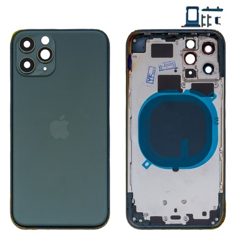 Корпус Apple  iPhone 11 Pro, зеленый, с держателем SIM-карты, с боковыми кнопками, matte midnight green