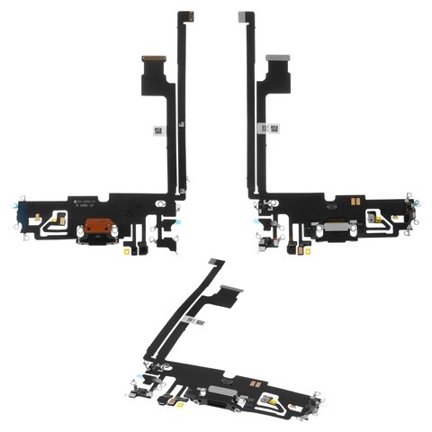 Шлейф Apple iPhone 12 Pro Max, коннектора зарядки, черный, с микрофоном, High Copy