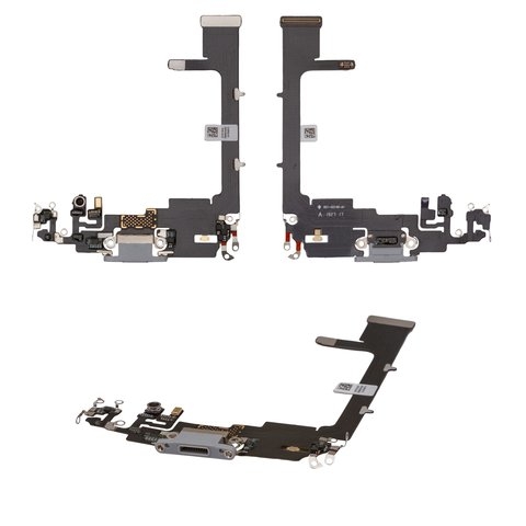Плата зарядки Apple iPhone 11 Pro, шлейф коннектора зарядки, коннектора наушников, серебристая, с микрофоном, High Copy