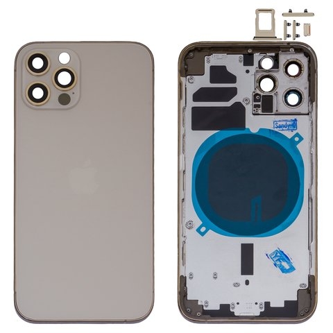 Корпус Apple  iPhone 12 Pro, золотистый, с держателем SIM-карты, с боковыми кнопками, gold