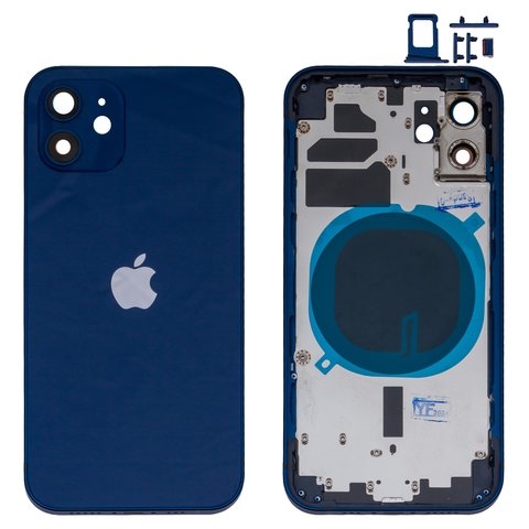 Корпус Apple  iPhone 12, синий, с держателем SIM-карты, с боковыми кнопками
