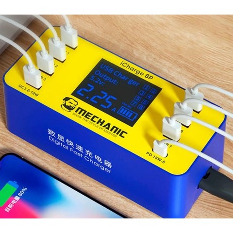 Сетевое зарядное устройство Mechanic iCharge 8P, 60 Вт, Quick Charge, Power Delivery (PD), синій, 8 портов