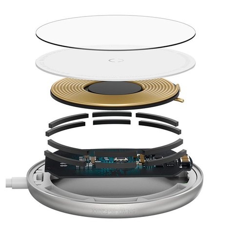 Бездротовий зарядний пристрій Baseus Simple Mini Magnetic, Power Delivery (PD), белое, USB тип-C, стекло, пластик, металл, 15 Вт, c кабелем, магнитное, #WXJK-F02  | беспроводное зарядное устройство
