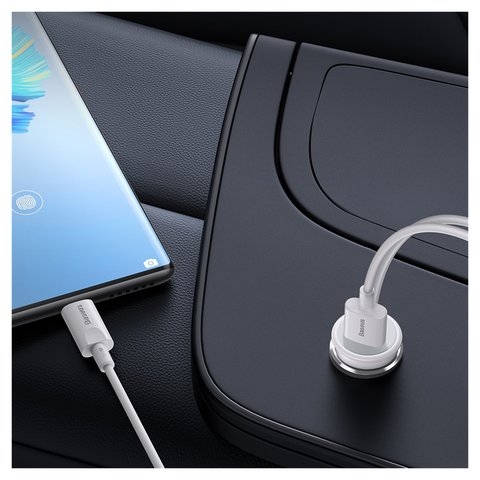 Автомобильний зарядний пристрій Baseus CW01 Magnetic, белое, с кнопкой, c кабелем, 40 Вт, 1 порт, 12-24 B, #SUCX040002  | зарядка, зарядное устройство