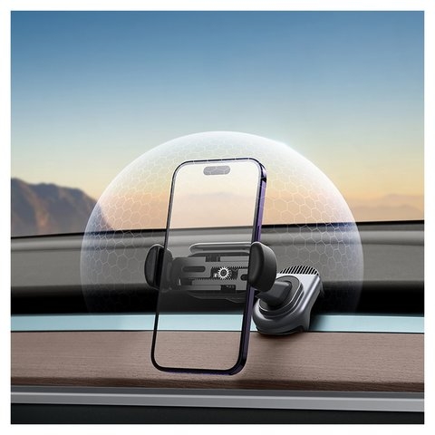 Автодержатель Baseus T-Space Solar Electric for Tesla, чорний, на панель, автоматический зажимной механизм, С солнечной панелью, #C40351300111-00 