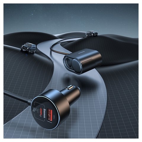 Автомобильний зарядний пристрій Baseus High Efficiency Pro 1-for-2, черное, с розеткой, 30 Вт, 2 порта, 12-24 B, #C00455300121-00  | зарядка, зарядное устройство