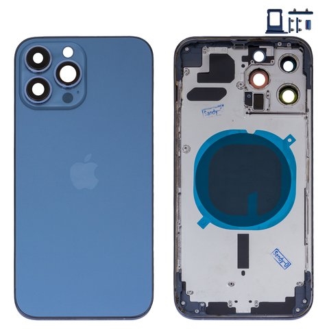 Корпус Apple  iPhone 13 Pro Max, синий, с держателем SIM-карты, с боковыми кнопками, sierra blue