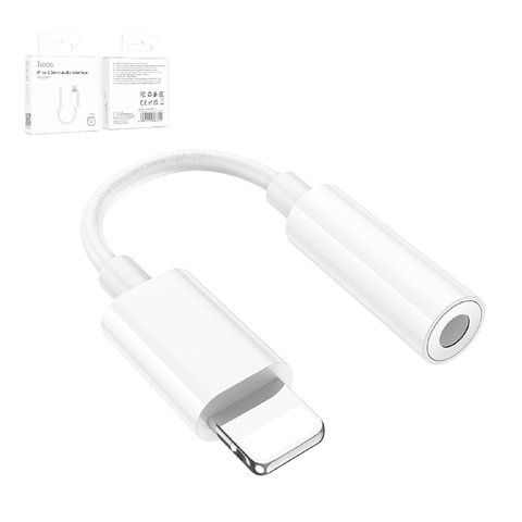 Адаптер Hoco LS34, поддерживает функции микрофона, TRRS 3.5 мм, Lightning, білий, #6931474783745