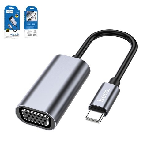 Адаптер Hoco UA21, для проектора, для монитора, VGA, USB тип-C, сірий, #6931474784100