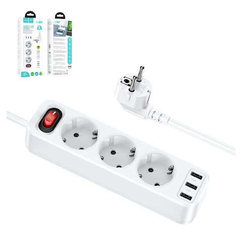 Сетевое зарядное устройство Hoco NS2, білий, с розеткой, 3 порта, #6931474765178