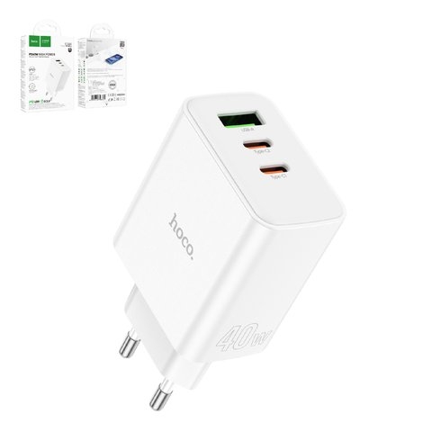 Сетевое зарядное устройство Hoco C126A, 40 Вт, Power Delivery (PD), білий, 3 порта, #6931474798725