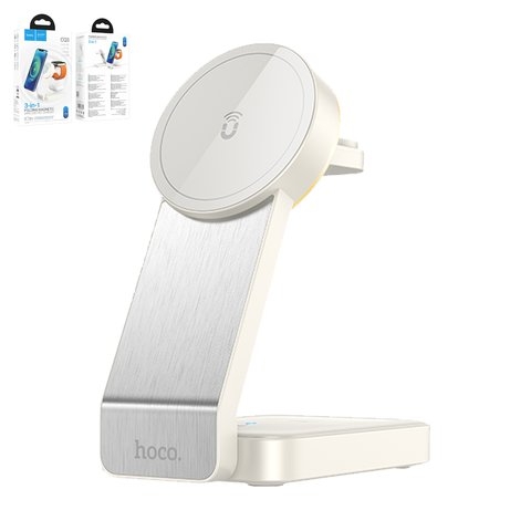 Бездротовий зарядний пристрій Hoco CQ3 3-in-1, Quick Charge, белое, USB тип-C, 15 Вт, раскладное, портативный, магнитное, #6942007602341 | беспроводное зарядное устройство