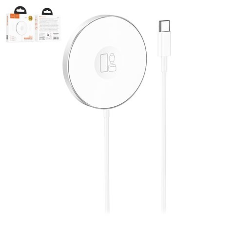 Бездротовий зарядний пристрій Hoco CW41 3-in-1, Quick Charge, белое, USB тип-C, 15 Вт, магнитное, MagSafe, #6931474777089 | беспроводное зарядное устройство