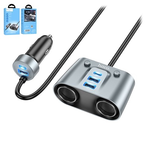 Автомобильний зарядний пристрій Hoco Z51 2-in-1, серое, Power Delivery (PD), 147 Вт, 5 портов, 12-24 B, #6942007600439 | зарядка, зарядное устройство