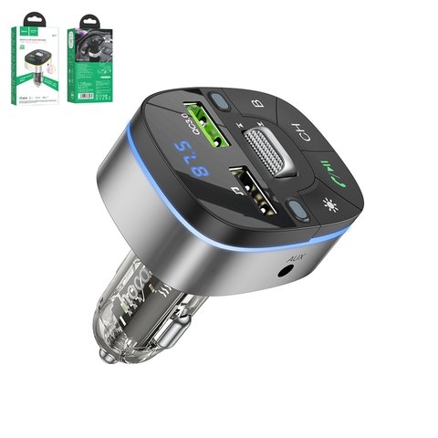 FM-трансмиттер Hoco E71, чорний, с дисплеем, USB тип-A, 2 порта, 18 Вт, Quick Charge, 12-24 B, #6931474789075