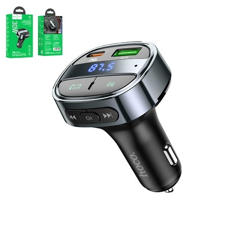 FM-трансмиттер Hoco E70, чорний, с дисплеем, Type-C, 2 порта, Power Delivery (30 Вт), 12-24 B, #6931474765246