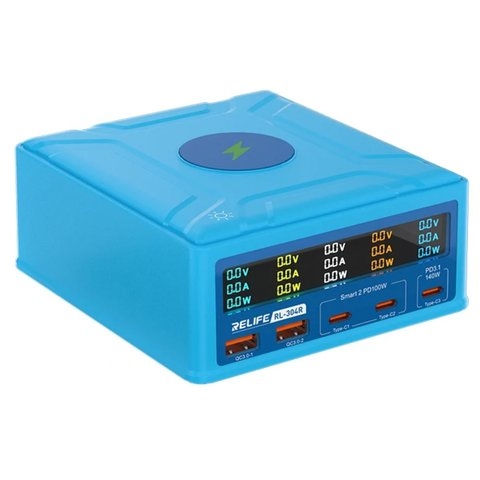 Сетевое зарядное устройство RELIFE RL-304R, 260 Вт, Wireless Charge, Quick Charge, Power Delivery (PD), 5 портов