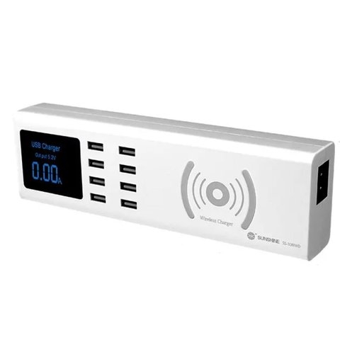 Сетевое зарядное устройство Sunshine SS-309WD, 40 Вт, Wireless Charge, 8 портов