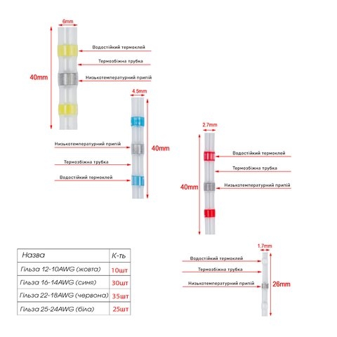Термоусадочная гильза с оловом, 100 шт., набір