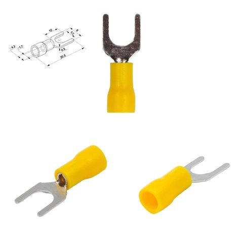 Наконечник SV1.25-5, 0,5-1,5 мм², 5 мм, вилочный, изолированный, желтый, 10 шт.