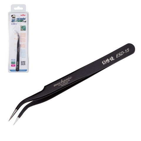 Пинцет монтажный Mechanic ESD-15, изогнутый, антистатический, 120 мм, high precision