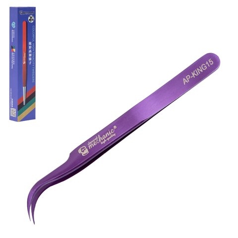 Пинцет монтажный Mechanic AP-KING15, изогнутый, 117 мм, фиолетовый