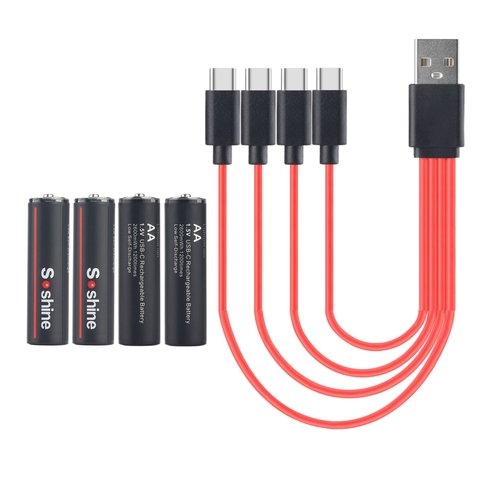 Акумулятор AA Soshine AA/HR6, 1,5 B, Li-ion, 4 шт., в боксе, c кабелем, (2600mWh), заряджається від USB Type-C | АКБ, батарея, аккумулятор