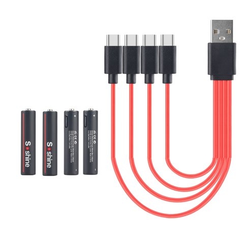 Акумулятор AAA Soshine AAA/HR03, 1,5 B, Li-ion, 4 шт., в боксе, c кабелем, (600mWh), заряджається від USB Type-C | АКБ, батарея, аккумулятор