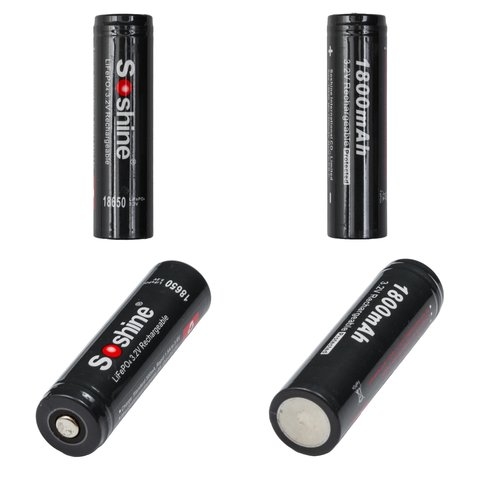 Акумулятор 18650 Soshine, 1800 mAh, 3,2 B, LiFePO4, с защитой | АКБ, батарея, аккумулятор
